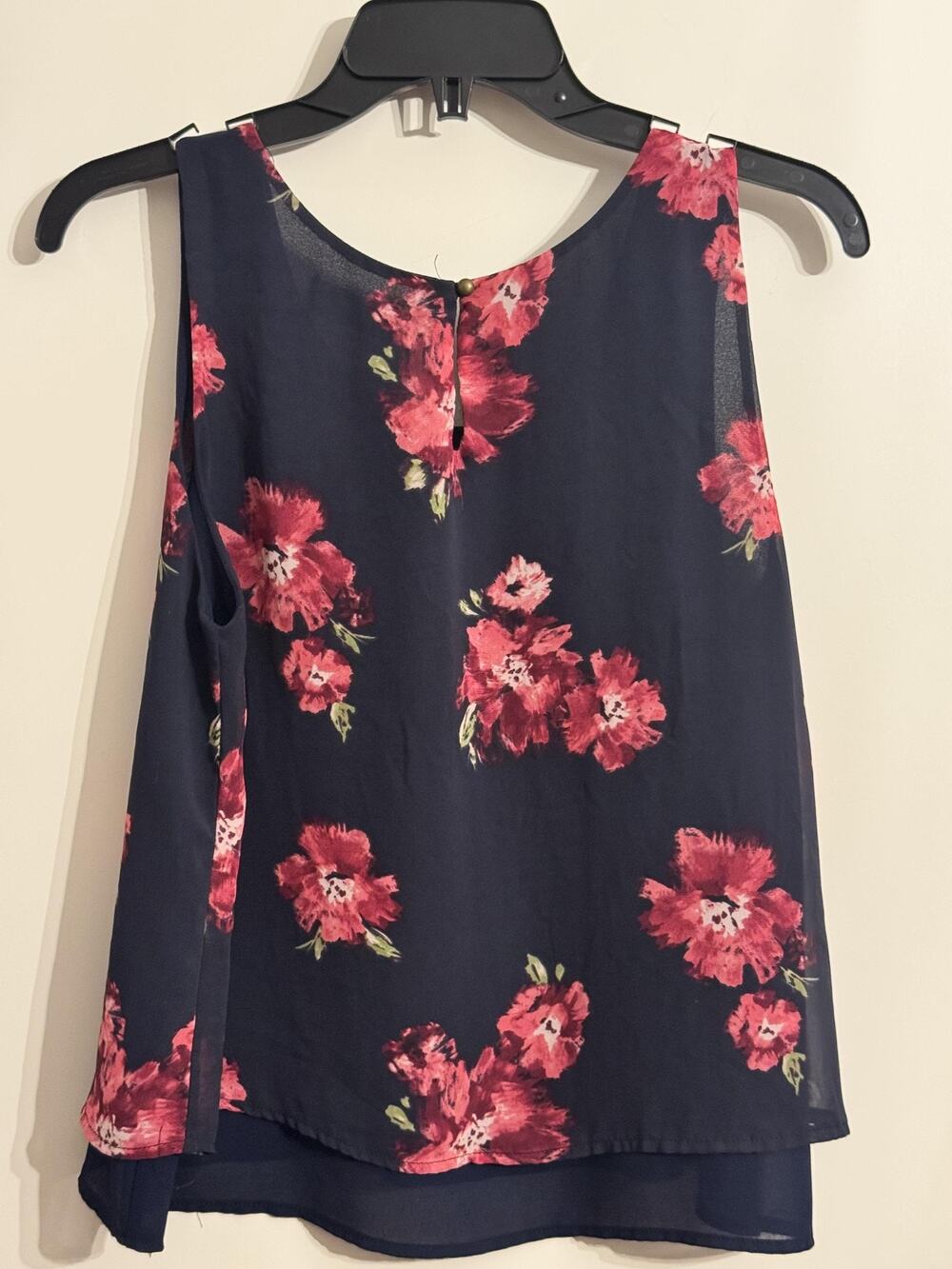 Crescent Tank Top Sz M Blue Floral Chiffon High Low Lined Stitch Fix Boho Summer